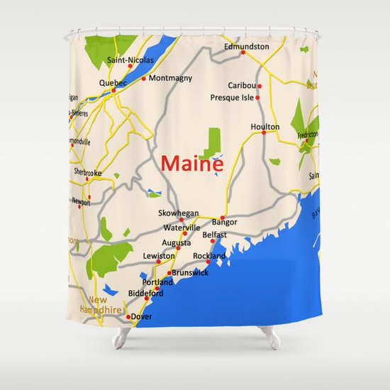 Map Of Maine State Usa Shower Curtain By Efratul Society6