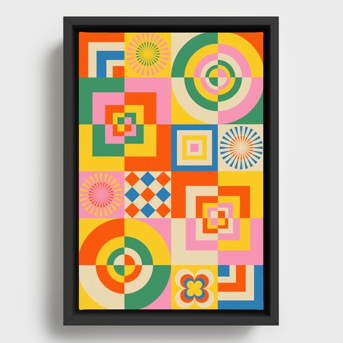 Scandinavian Quilt Pattern Framed Canvas