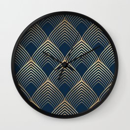 Navy and Gold Geo Art Deco Pattern Wall Clock