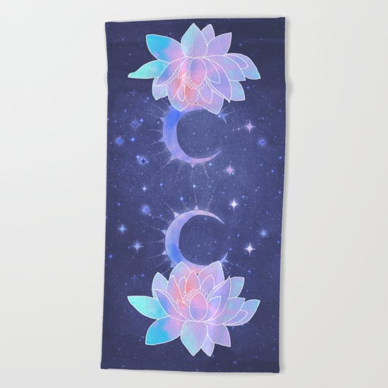 moon lotus flower Beach Towel