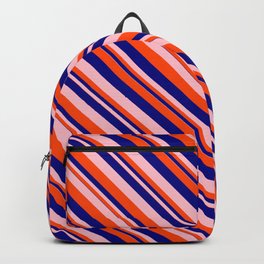 [ Thumbnail: Blue, Pink, and Red Colored Lines/Stripes Pattern Backpack ]
