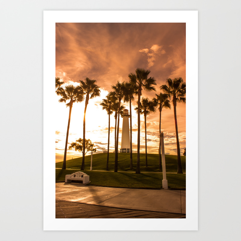 Sunset At Long Beach California Lighthouse Art Print By Lfredophotos Society6