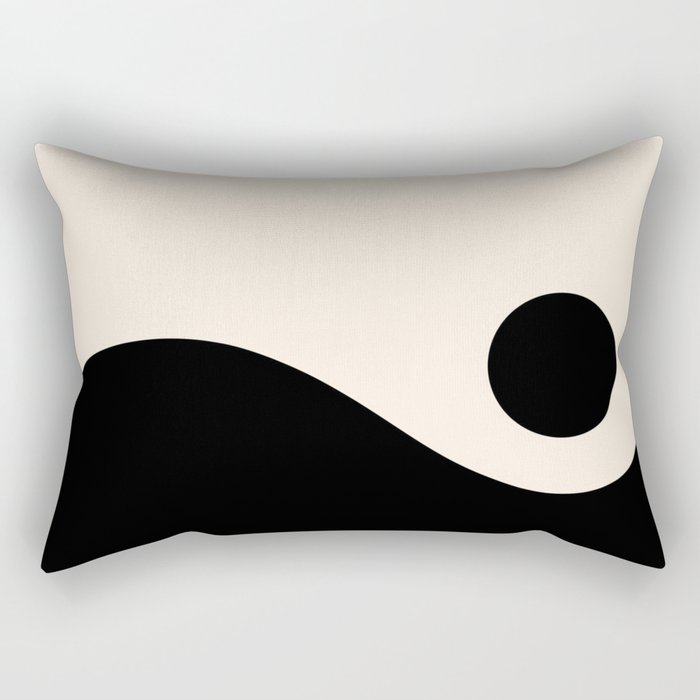 Nami Wave Sun Moon Minimalist Abstract Pattern in Black and Almond Cream Rectangular Pillow