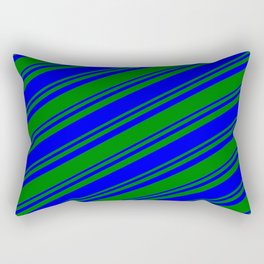 [ Thumbnail: Green and Blue Colored Stripes/Lines Pattern Rectangular Pillow ]