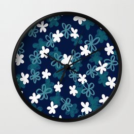 Teal and Blue Textured Floral pattern  Wall Clock