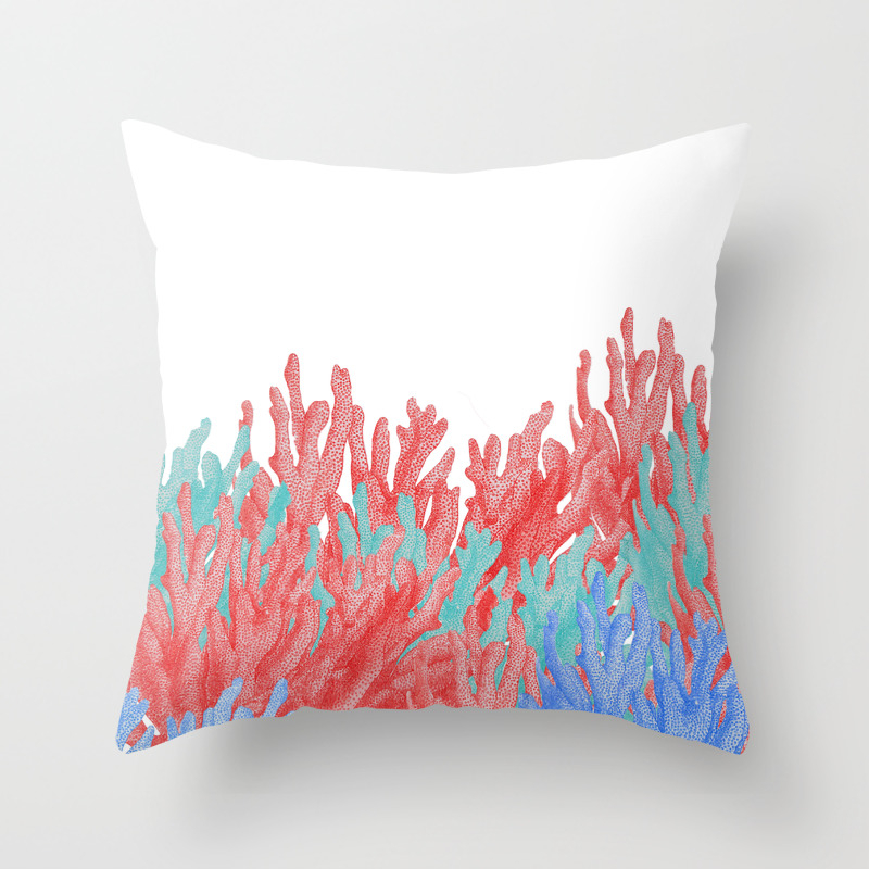 Modern Nautical Coral Blue Teal Floral Reef Throw Pillow By