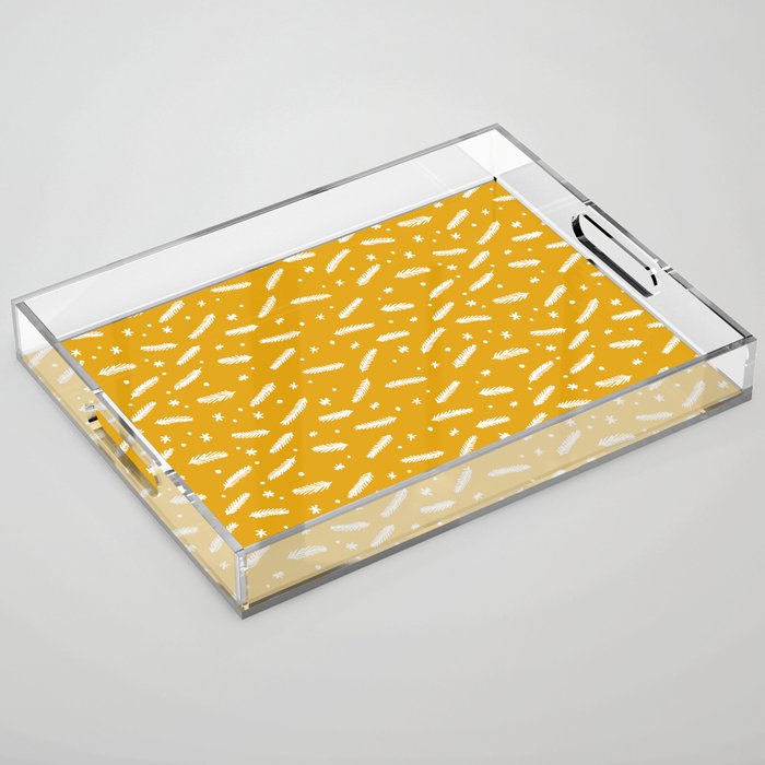 Christmas branches and stars - yellow and white Acrylic Tray