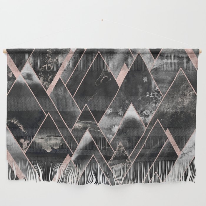 Mountains of Rose Gold - Geometric Midnight Black Wall Hanging