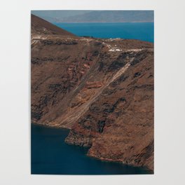 Santorini Coastline Cliffs | Red Volcanic Island & the Sea | Landscape of the Greek Islands, Europe Poster