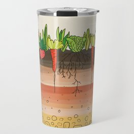 Earth soil layers vegetables garden cute educational illustration kitchen decor print Travel Mug