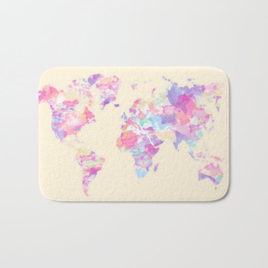Watercolor Earth on Yellow Pastel (World Travel Wanderlust) Bath Mat