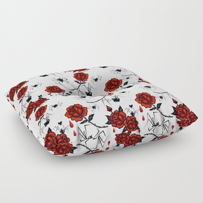 Black Widow Spider with Red Rose Floor Pillow