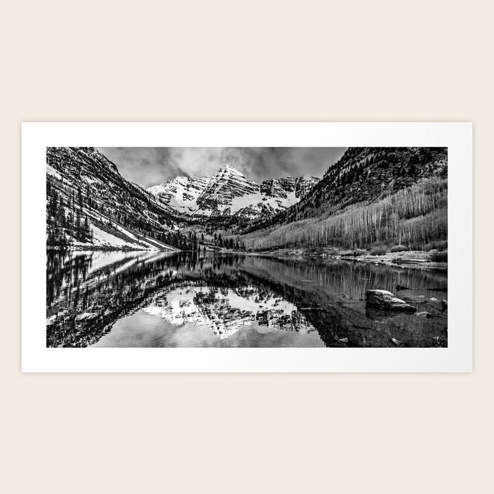 Aspen Colorado Panoramic Peaks Landscape of Maroon Bells Black and