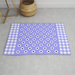 Daisies and Check - periwinkle  Area & Throw Rug