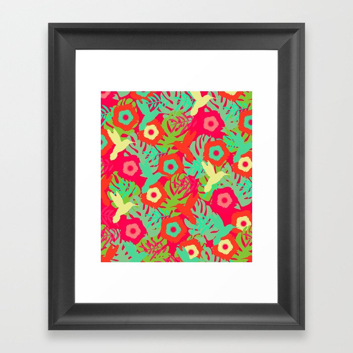 Tropical pattern with hummingbirds Framed Art Print