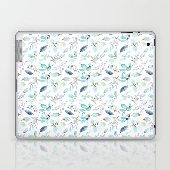 Watercolor Gold Blue Feathers Collection Laptop & iPad Skin