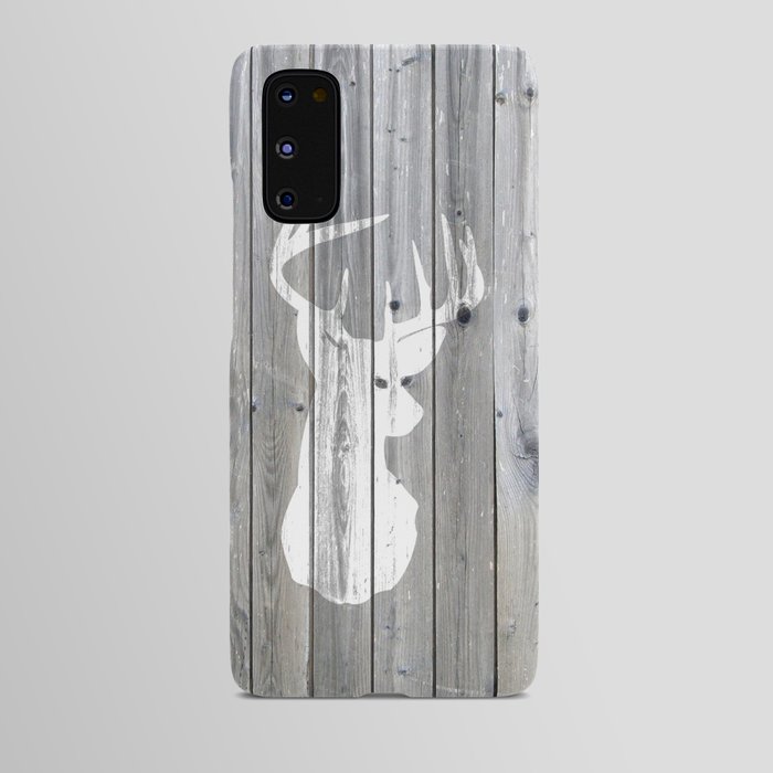 Hipster vintage white deer head on gray wood Android Case