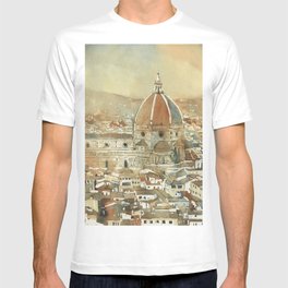 Duomo and cityscape of Florence from the Palazzo di Michelangelo- Florence, Italy. Watercolor painting of Duomo Firenze T-shirt
