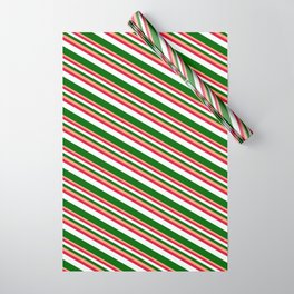 [ Thumbnail: Light Salmon, Crimson, Mint Cream & Dark Green Colored Pattern of Stripes Wrapping Paper ]