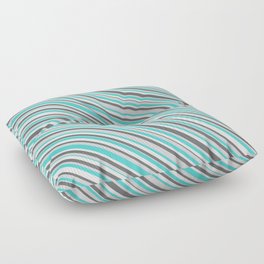 [ Thumbnail: Dim Grey, Light Grey, Turquoise & Mint Cream Colored Striped Pattern Floor Pillow ]