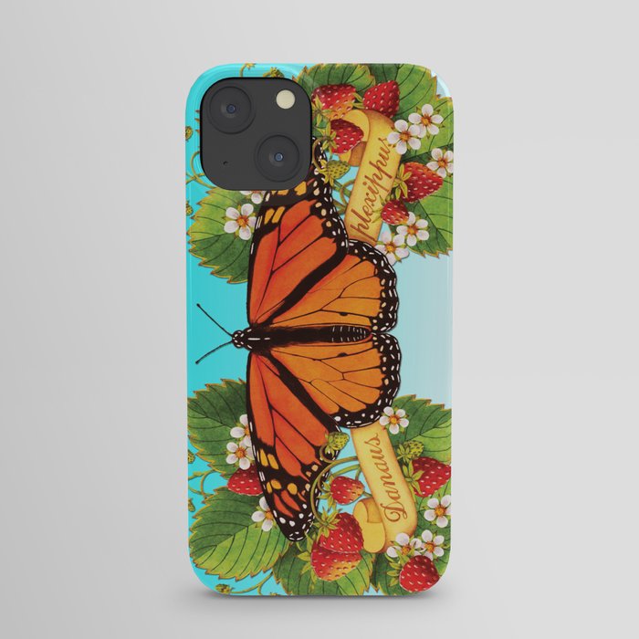 Monarch Butterfly with Strawberries on Aqua iPhone Case