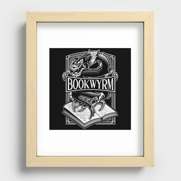 Book Wyrm BookWyrm Dragon Reading Lover Distressed Recessed Framed Print
