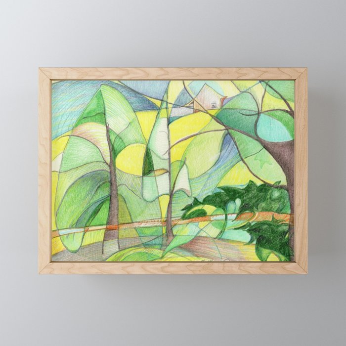 Rainy Day View Colored Pencil Drawing Framed Mini Art Print