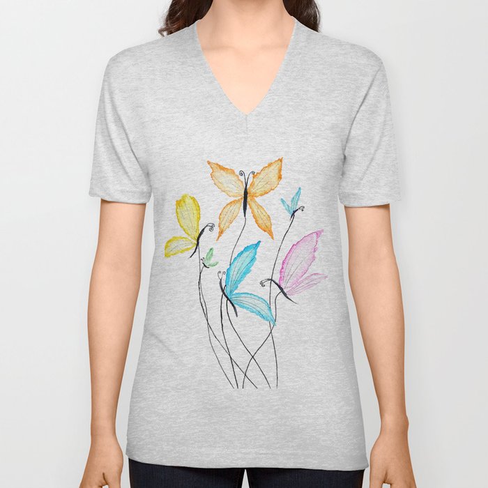 colorful flying butterflies V Neck T Shirt