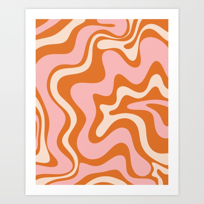 Liquid Swirl Retro Abstract Pattern in Orange Pink Cream Art Print