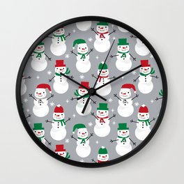 Snowman festive family fun snow day memories winter themed art pattern illustration Wall Clock | Curated, Snowing, Illustration, Family, Christmas, Drawing, Pattern, Snowman, Snowflake, Festive 