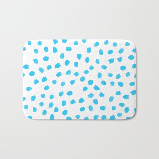 Aqua Teal Dots Polkadots on White Background - Mix & Match Bath Mat