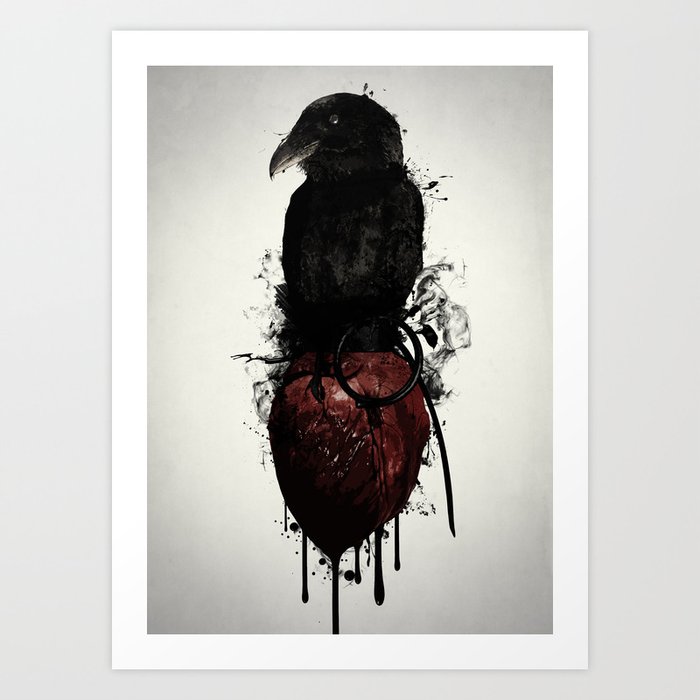 Raven and Heart Grenade Art Print