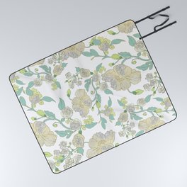 Chic Stylish Yellow Neo Mint Silver Glitter Floral Picnic Blanket