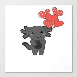Axolotl Cute Animals With Hearts Balloons To Canvas Print