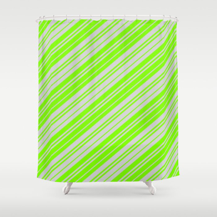 Light Grey & Chartreuse Colored Lines/Stripes Pattern Shower Curtain