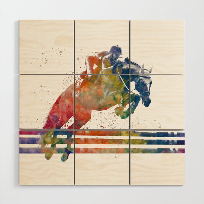 woman rides a horse in watercolor Wood Wall Art