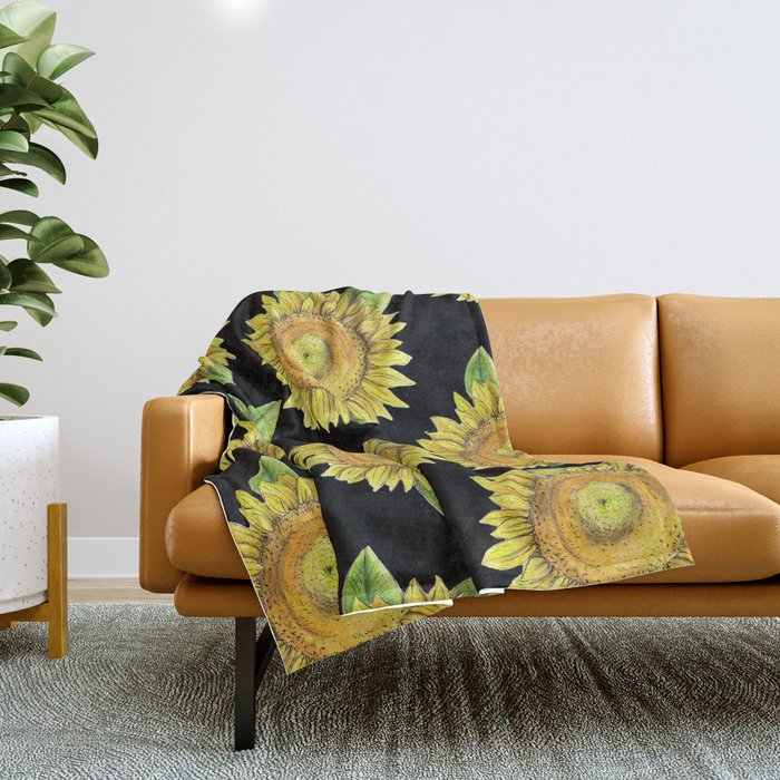 Sunflower Black Throw Blanket