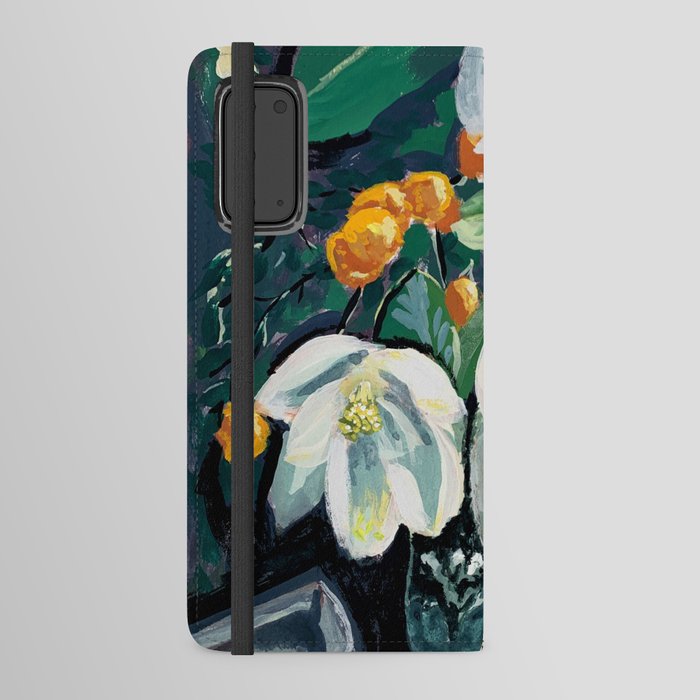 Magnolia and Persimmon Floral Still Life Android Wallet Case