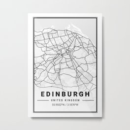 Edinburgh Light City Map Metal Print