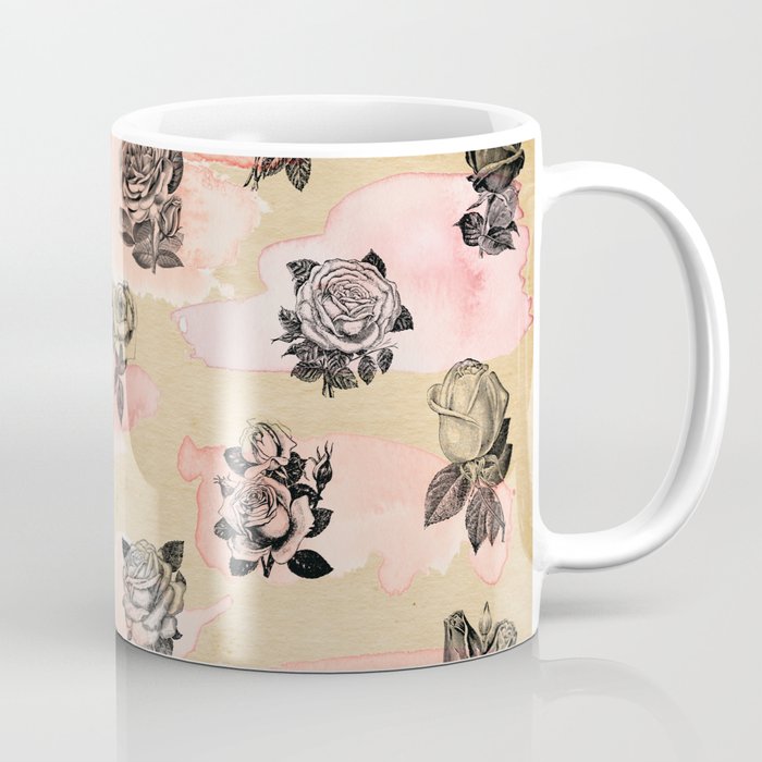 Watercolor Vintage Roses Pattern Coffee Mug