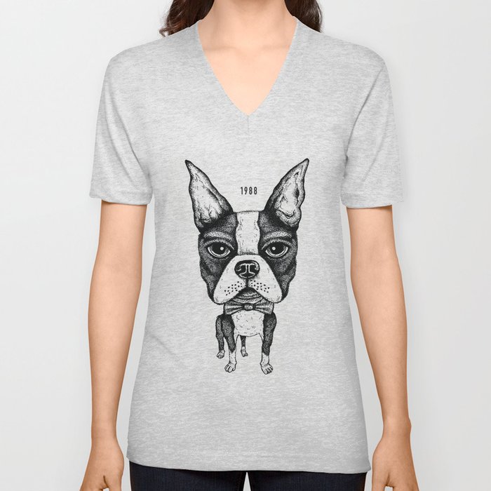 Boston Terrier V Neck T Shirt