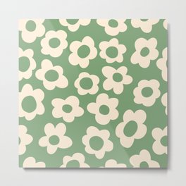 Seamless pattern with vintage vintage groovy flowers. modern elements. stylized flowers silhouettes on a green background. surface design, textile, stationery, wrapping paper and covers Metal Print