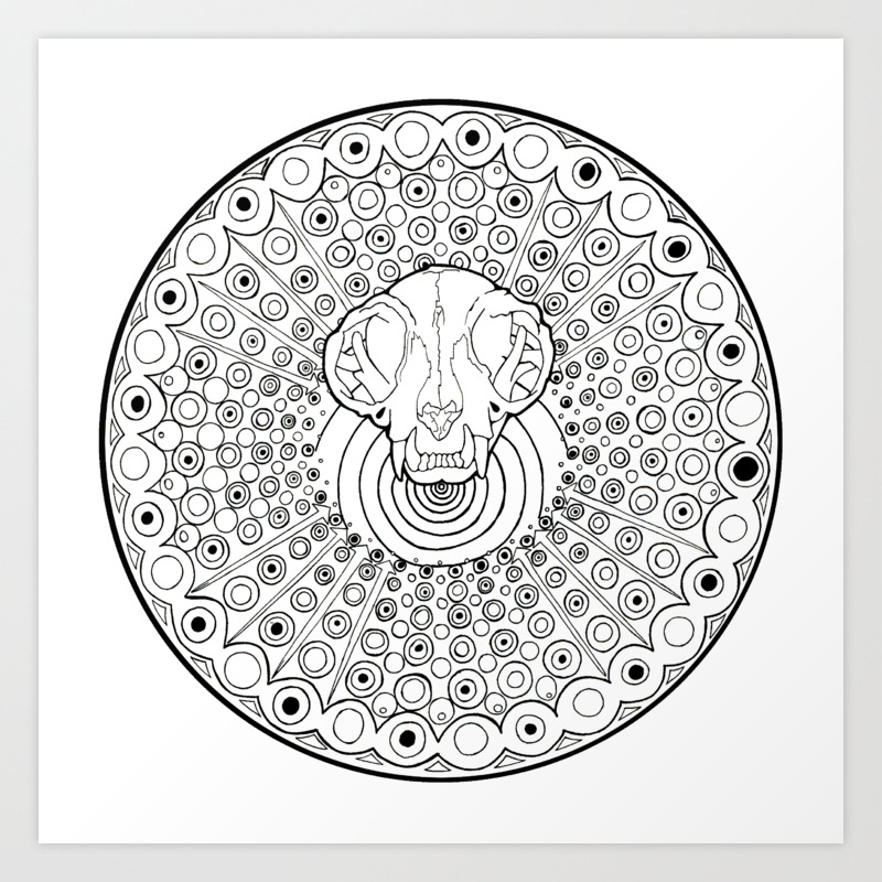 Persian Cat Skull Mandala, coloring fun! Art Print