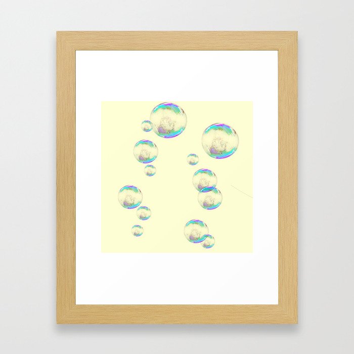 IRIDESCENT SOAP BUBBLES  ON YELLOW COLOR Framed Art Print