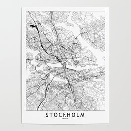 Stockholm White Map Poster