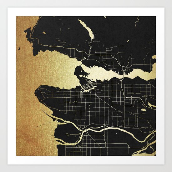 Vancouver Canada Black and Gold Map Art Print