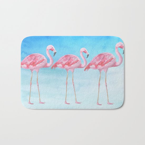 Flamingo bird summer lagune - watercolor illustration Bath Mat