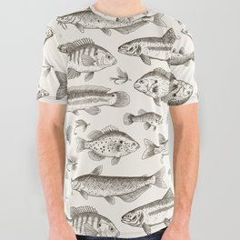 Brown - Freshwater Fish Toile All Over Graphic Tee