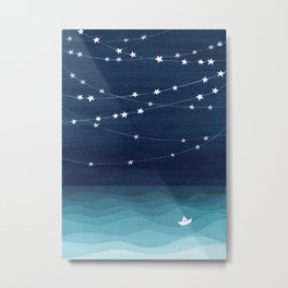 Garlands of stars, watercolor teal ocean Metal Print | Star, Nautical, Paperboat, Romantic, Vapinx, Teal, Ocean, Pattern, Painting, Stars 