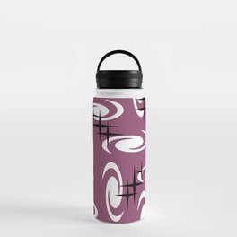 Retro Atomic Age Swirls Stars Pattern Plum Water Bottle